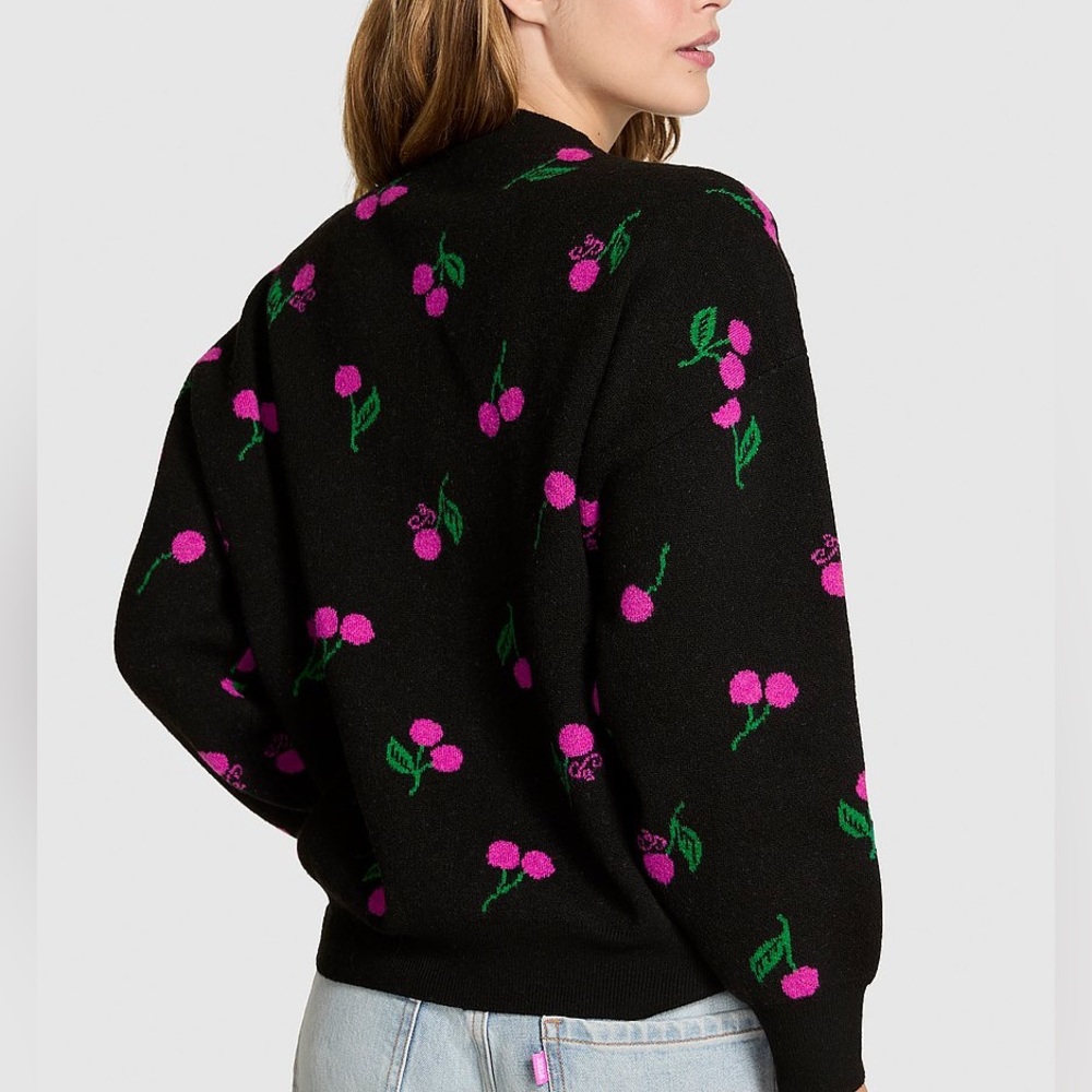 PINK Victoria's Secret Black Sweater with Pink and Green Floral Design - Picture 2 of 6